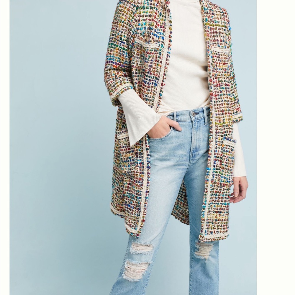 Anthropologie ett:twa Berwyn Tweed Jacket Multicolor Textured Coat